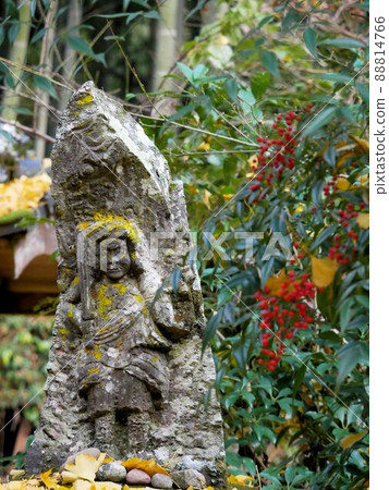 Stone Buddha statue in the precincts of Koheiji Temple in autumn (Yamaga City, Kumamoto Prefecture) 88814766