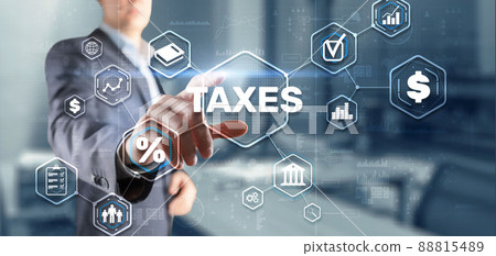 Concept of taxes paid by individuals and corporations such as VAT, income tax and property tax. Background for your business Concept of taxes paid by individuals and corporations such as VAT, income tax and property tax. Background for your business 88815489