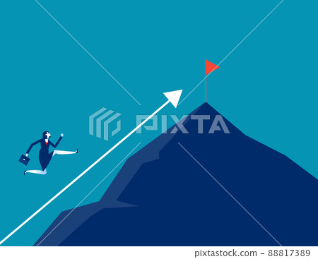 Businesswoman run to the top of the mountain following the direction of the arrow 88817389