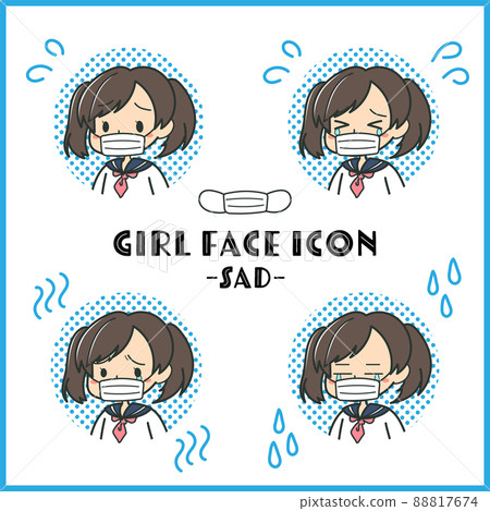 蒙面女學生臉圖標集悲傷/哭泣的臉色 蒙面女學生臉圖標集悲傷/哭泣的臉色 88817674