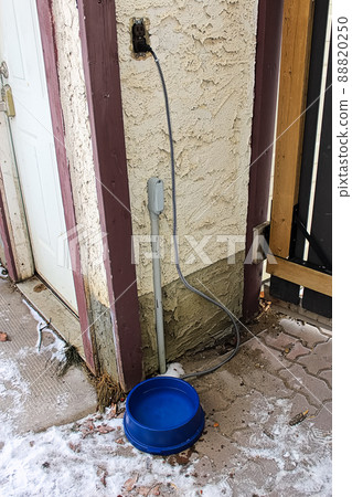 A heated dog bowl outside in winter A heated dog bowl outside in winter 88820250