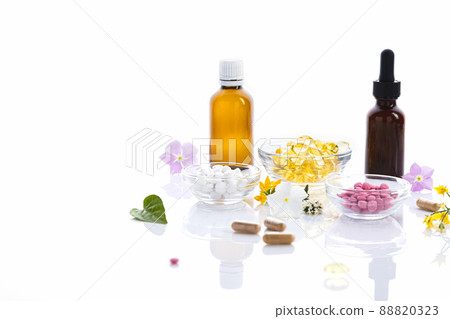 Various vitamin capsules and dietary supplements isolated on white background with copy space. Vitamin complexes concept. Various vitamin capsules and dietary supplements isolated on white background with copy space. Vitamin complexes concept. 88820323
