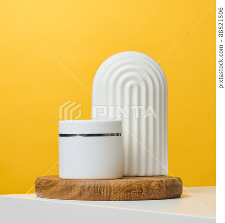 Empty white plastic jar for cosmetics. Packaging for cream, gel, serum, advertising and product promotion, mock up Empty white plastic jar for cosmetics. Packaging for cream, gel, serum, advertising and product promotion, mock up 88821506