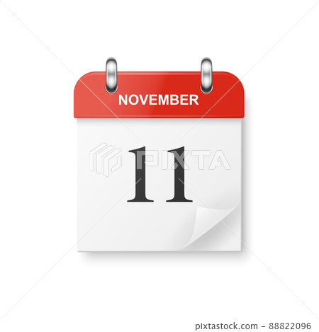 Vector 3d Realistic Veterans Day Paper Classic Simple White and Red Minimalistic Calendar Icon. Design Template for Veterans Day Card, Banner, Wall Calendar, Background. November 11th 88822096