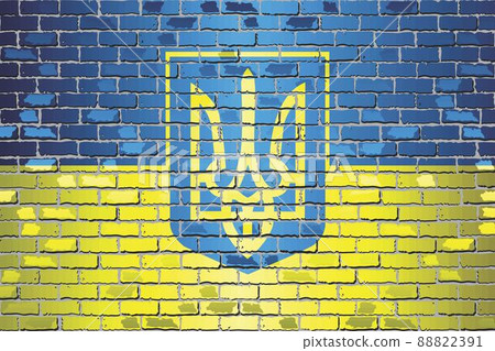 Shiny Flag of Ukraine with coat of arms 88822391