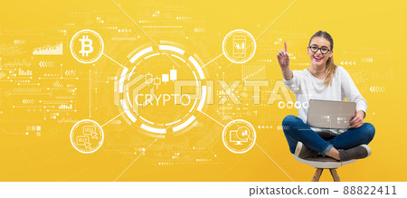 Crypto Trading theme with young woman 88822411