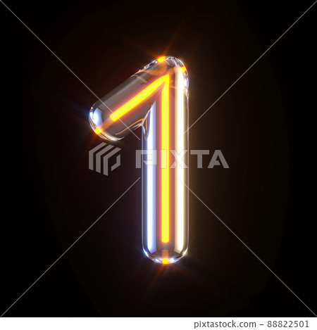 Glowing glass tube font Number 1 ONE 3D 88822501