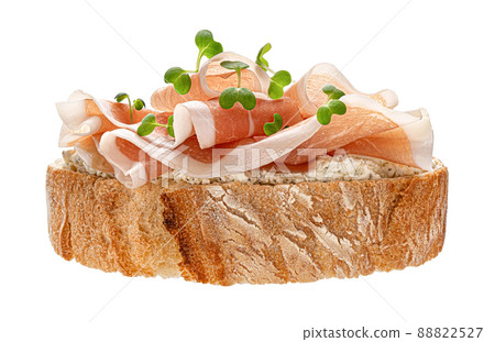 Bread with prosciutto isolated on white background 88822527