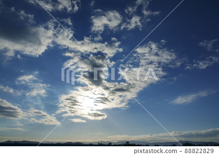 Refreshing blue sky in early winter and clouds illuminated by the morning sun 211113am 88822829