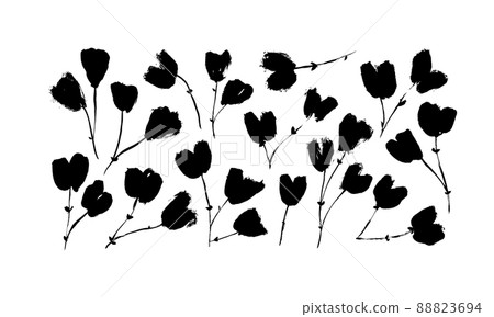 Hand drawing brush flowers in heart shapes. 88823694