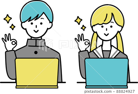 PC OK姿勢學生男女有線條 88824927