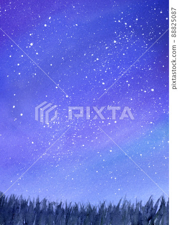 星空中草的剪影水彩插圖 88825087