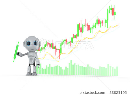 Trading robot concept with robot with candle stick graph Trading robot concept with robot with candle stick graph 88825193