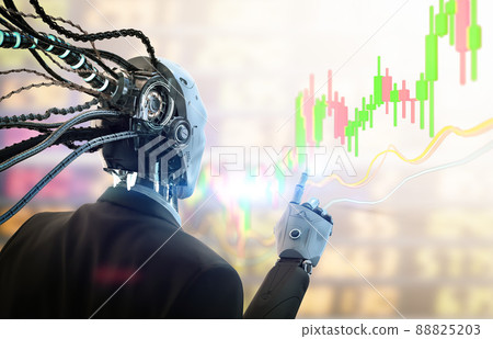 Trading robot concept with robot with candle stick graph Trading robot concept with robot with candle stick graph 88825203