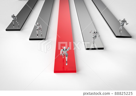 Leadership concept with robot move faster than others Leadership concept with robot move faster than others 88825225