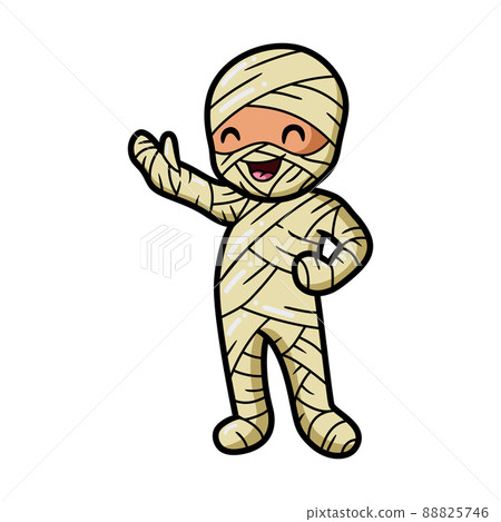 Cute little boy mummy cartoon waving hand	 88825746