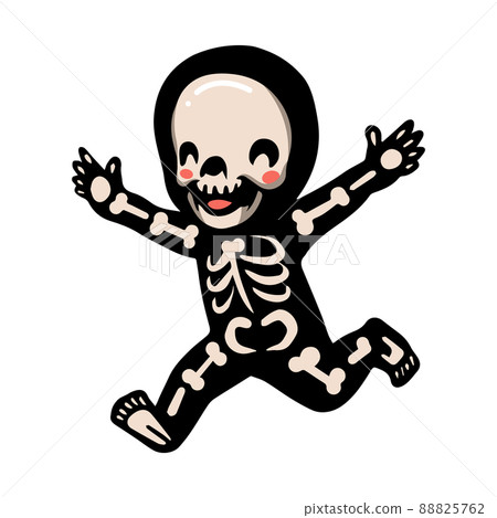 Cute halloween skeleton cartoon running	 88825762