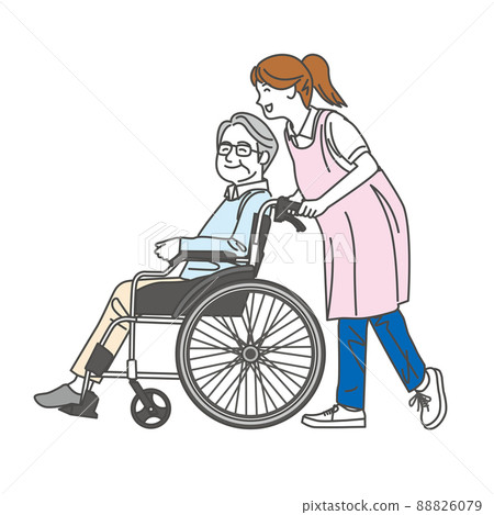 坐輪椅的老人和護理人員 88826079