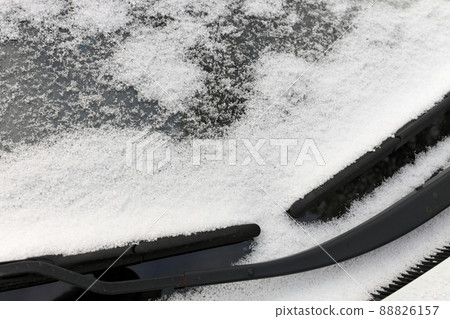 Close up of Graupel Snow pellets on a Windshield of a Vehicle Close up of Graupel Snow pellets on a Windshield of a Vehicle 88826157