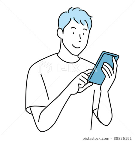 A young man who operates a smartphone with a smile 88826191