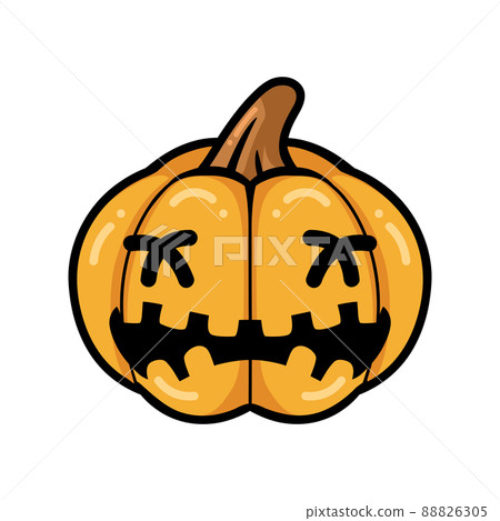Cartoon orange pumpkin with crying face expression	 88826305