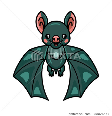 Cute green bat cartoon flying	 88826347