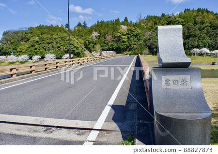春季維修後的八山田城，飯梨川上的富田橋 88827873