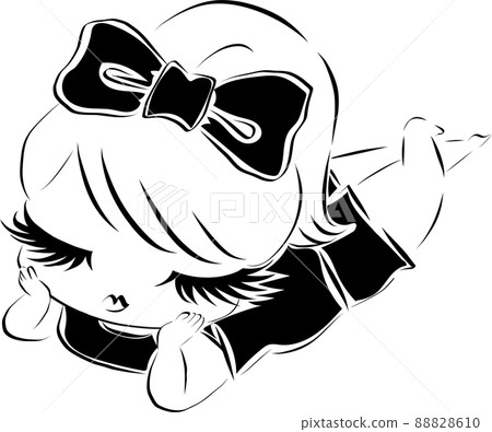 Relaxing girl lying down with a cheek stick Relaxing girl lying down with a cheek stick 88828610