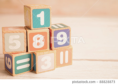 Number wood block cubes for learning Mathematic, education math concept. Number wood block cubes for learning Mathematic, education math concept. 88828873