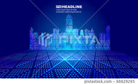 Futuristic city building technology space background with neon light effect 88829293