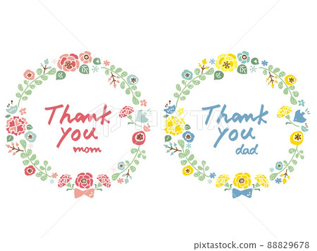 Cute mother's day and father's day wreath set / hand-drawn illustration material Cute mother's day and father's day wreath set / hand-drawn illustration material 88829678