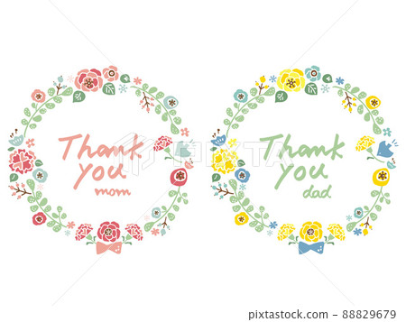 Cute mother's day and father's day wreath set / hand-drawn illustration material Cute mother's day and father's day wreath set / hand-drawn illustration material 88829679