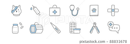 Veterinary icons with doctor case, syringe, cat Veterinary icons with doctor case, syringe, cat 88831678