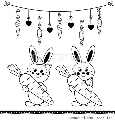 Cute rabbit character with carrot and Easter garland 88832132