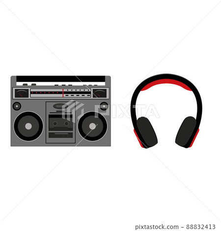 Tape recorder and headphones isolated on a white background in the cartoon style 88832413