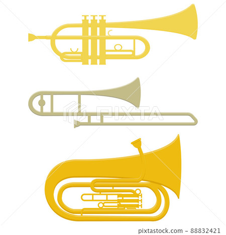 Set of musical wind instruments trumpet trombone tuba, color isolated vector illustration 88832421