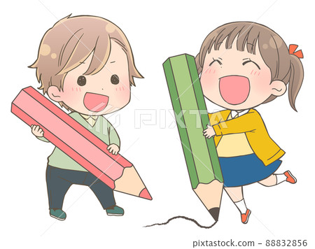 Illustration of a child holding a pencil Illustration of a child holding a pencil 88832856