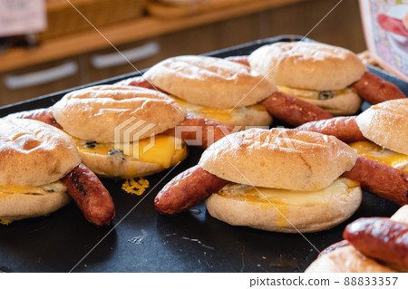 Bread hot dog with big sausage 88833357