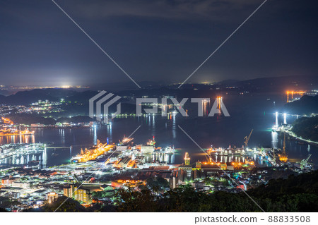 《Nagasaki Prefecture》 Night view of central Sasebo, view of Yumihari Park Observatory 88833508