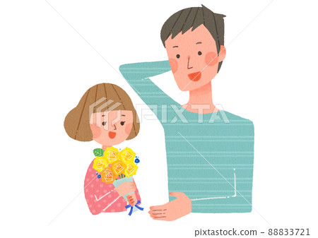 父親節女孩送一束玫瑰給她的父親 88833721