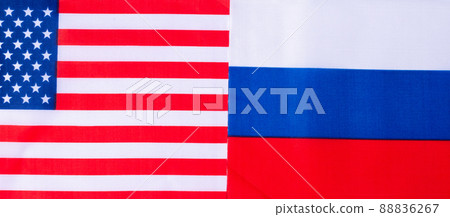 United state of America against Russia flags. Sanctions, war, conflict, Politics and relationship concept United state of America against Russia flags. Sanctions, war, conflict, Politics and relationship concept 88836267