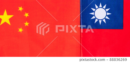 Taiwan against China flags. Sanctions, war, conflict, Politics and relationship concept Taiwan against China flags. Sanctions, war, conflict, Politics and relationship concept 88836269