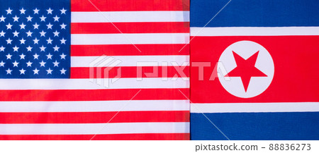 United state of America against North Korea flags. Sanctions, war, conflict, Politics and relationship concept United state of America against North Korea flags. Sanctions, war, conflict, Politics and relationship concept 88836273