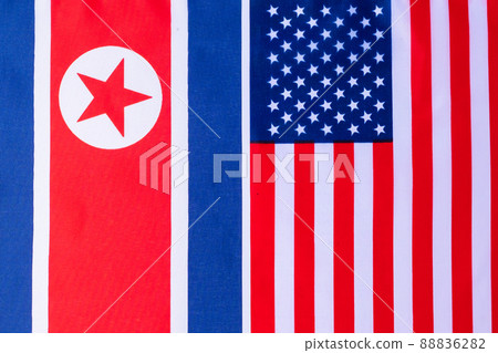 United state of America against North Korea flags. Sanctions, war, conflict, Politics and relationship concept 88836282