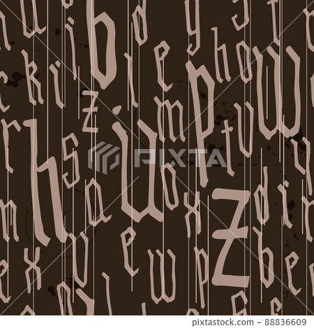 Pattern seamless Gothic style alphabet calligraphy, lettering. Ink stains, wine. European Medieval latin letters. Vector background 88836609
