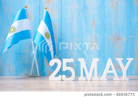 Wooden text of May 25th with Argentina flags. Argentina Revolution day and happy celebration concepts Wooden text of May 25th with Argentina flags. Argentina Revolution day and happy celebration concepts 88836773