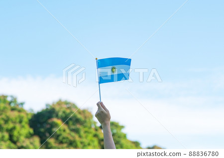 hand holding Argentina flag on nature background. 9th July of Independence day, 25th May of Revolution day and happy celebration concepts 88836780