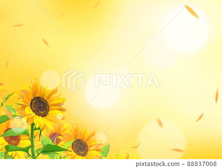 Beautiful sunflower fantastic early summer frame orange light background bokeh illustration material 88837008