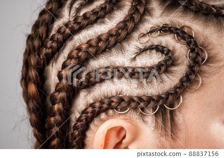 Close-up of braids on the head of a caucasian woman. Close-up of braids on the head of a caucasian woman. 88837156