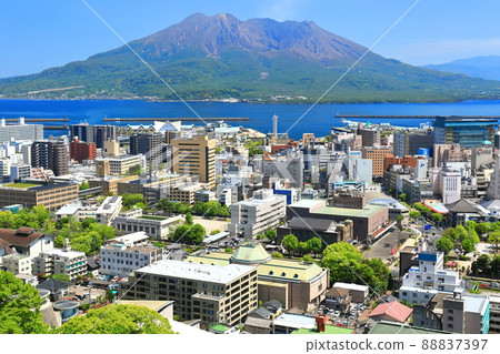 [鹿兒島縣]從城山公園展望台看到的鹿兒島市容和櫻島 88837397